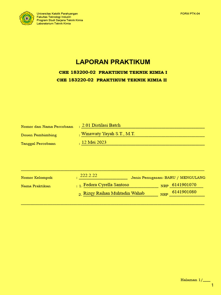 Laporan Praktikum Distilasi Batch Teknik Kimia | PDF