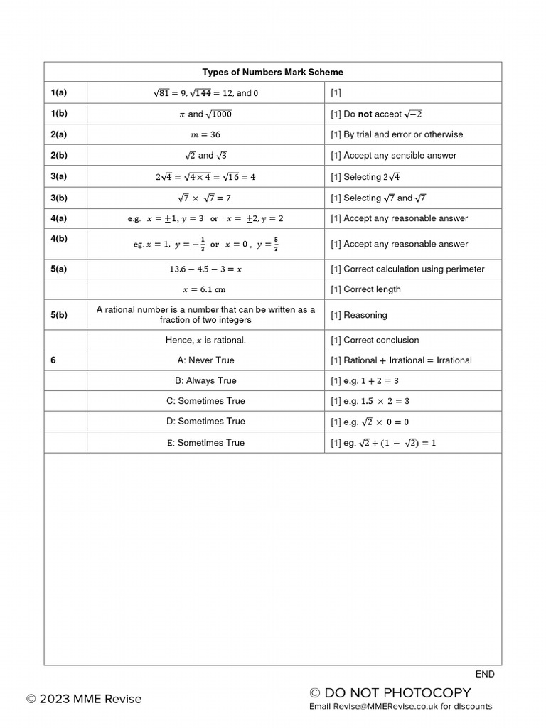 Numbers Question Mark Scheme | PDF | Teaching Methods & Materials