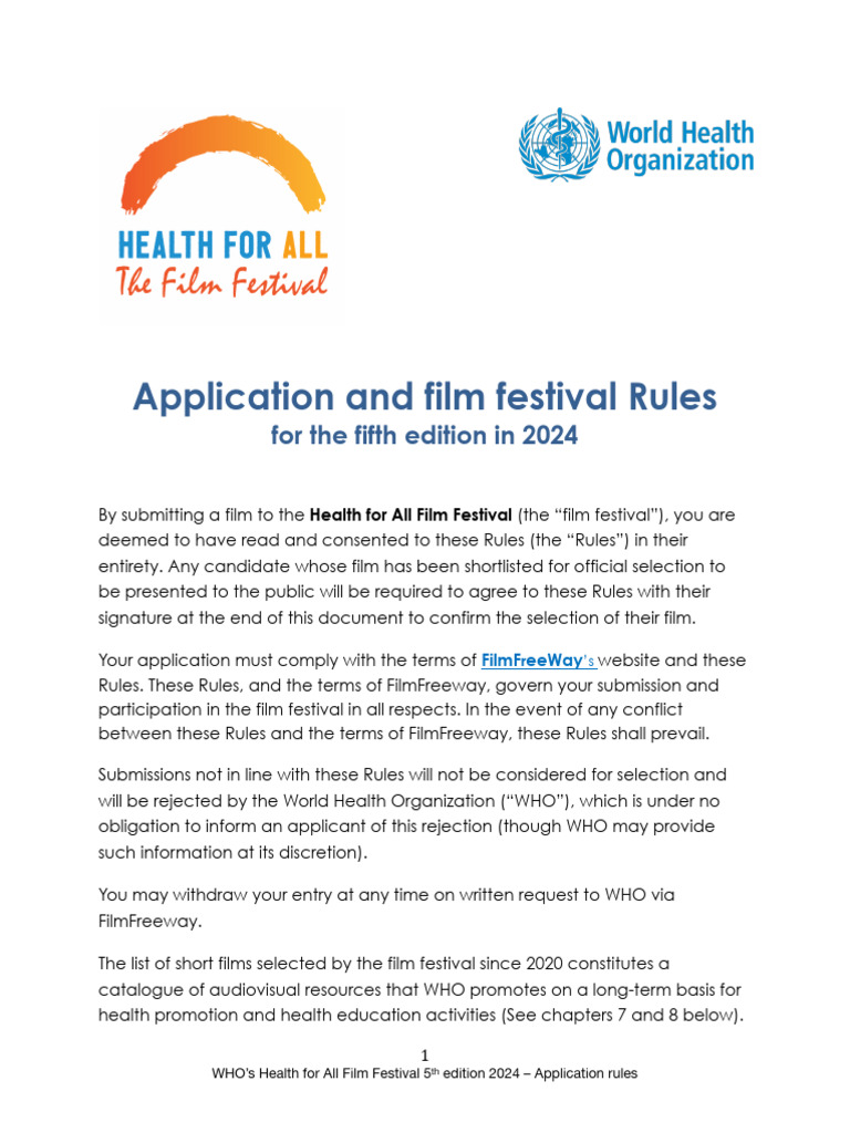 whofilmfestivalapplicationrules PDF World Health Organization