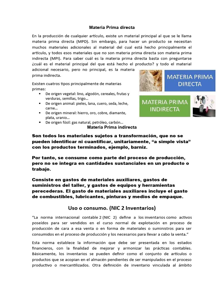 Definición de Materia Prima Directa | PDF | Materia prima | Importar