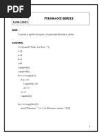 Fibonacci Series: Pgm:no 1 8/06/2023 Aim