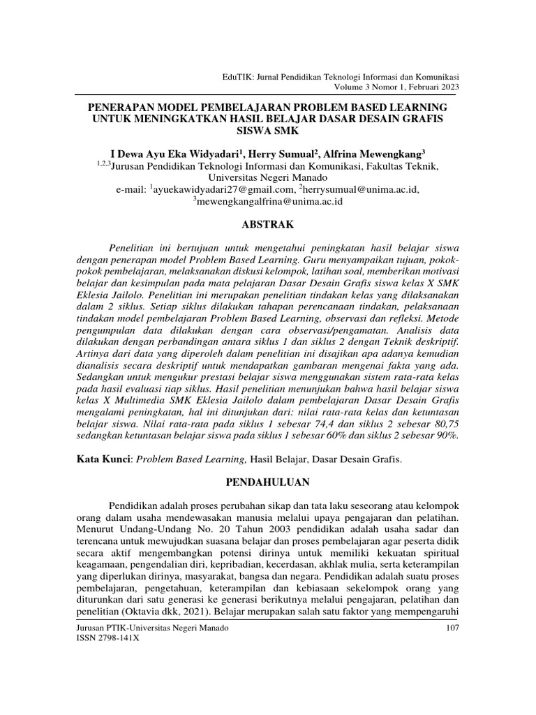 Penerapan Model Pembelajaran Problem Based Learnin | PDF | Karier ...