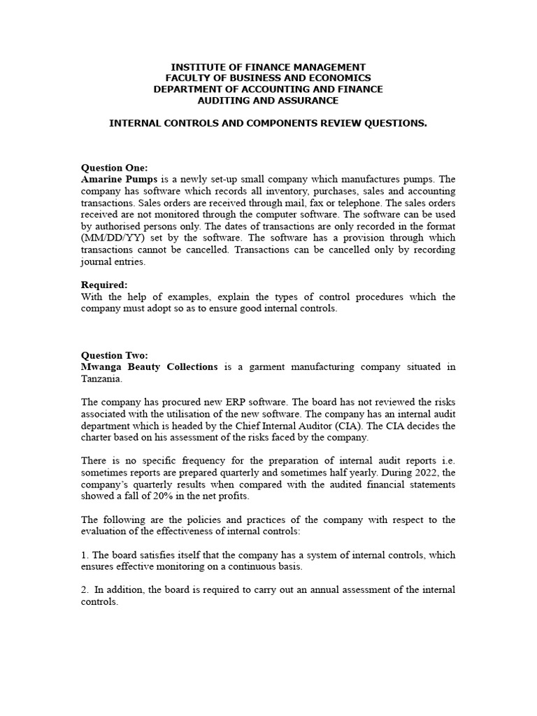 Internal Controls And Components Review Questions Pdf Internal