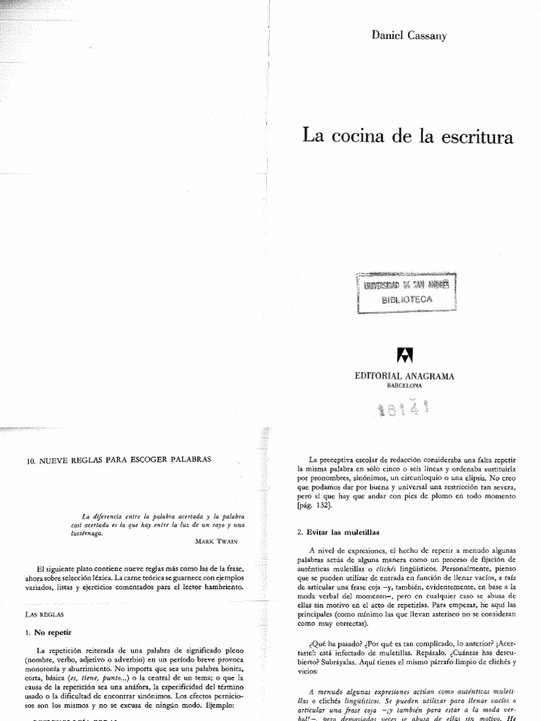 Cassany D La Cocina De La Escritura Cap 10 Y 16 Pdf Palabra Verbo