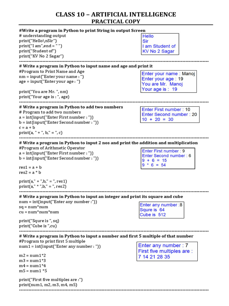 Practical File AI - Class 10 | PDF | Computing | Arithmetic