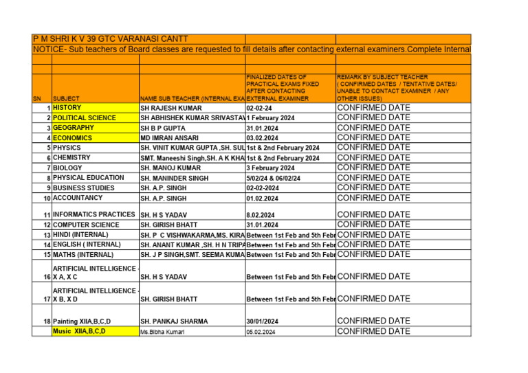 Finalized Schedule Practical | PDF | Science