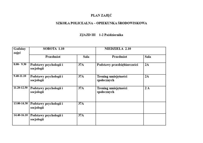 Plan Zajec Szkola Policealna Opiekunka Srodowiskowa 1 2 