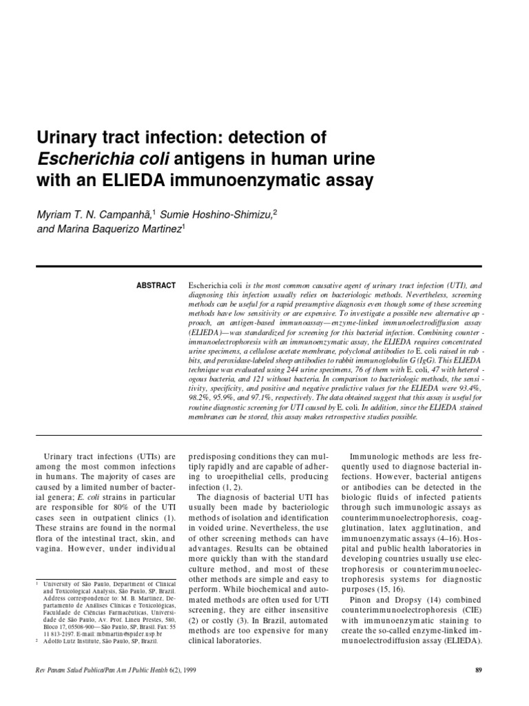 Urinary Tract Infection Detection of Antigens in Human Urine With An