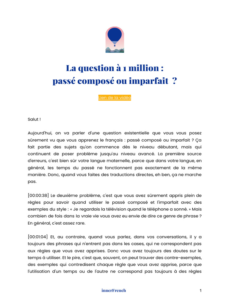 Passé Composé vs Imparfait : Guide Pratique | PDF | Langue française ...