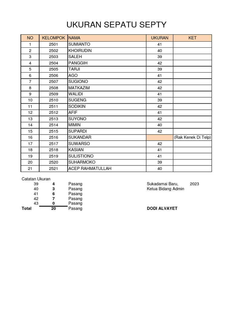 Daftar Ukuran Sepatu 2023 | PDF