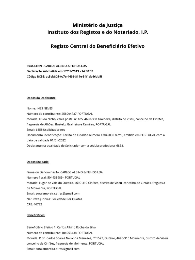 Registo Central Do Beneficiário Efetivo | PDF | Portugal | Justiça