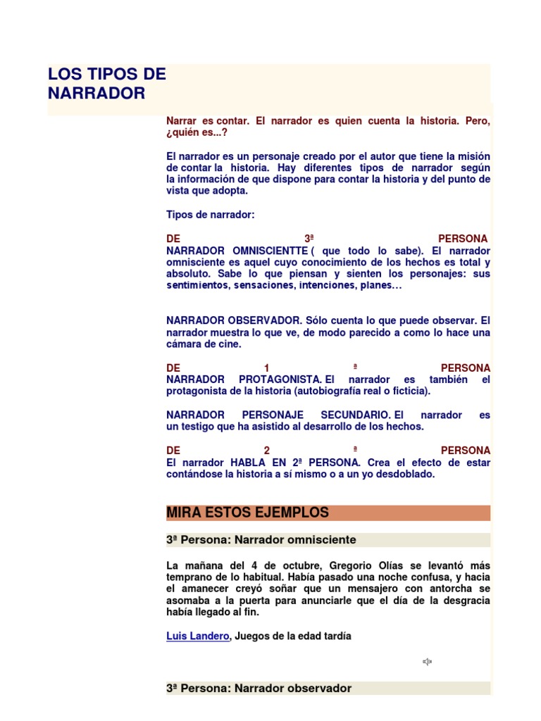 Los Tipos de Narrador Narración Ocio Free 30day