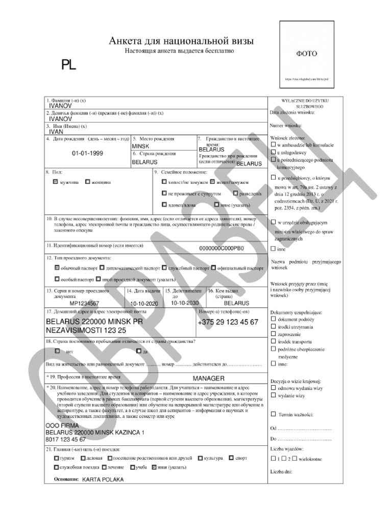 VAF National Visa Type D RUS Example | PDF