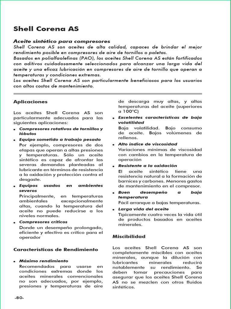 Aceites Shell Corena AS para Compresores | PDF | Lubricante | Petróleo