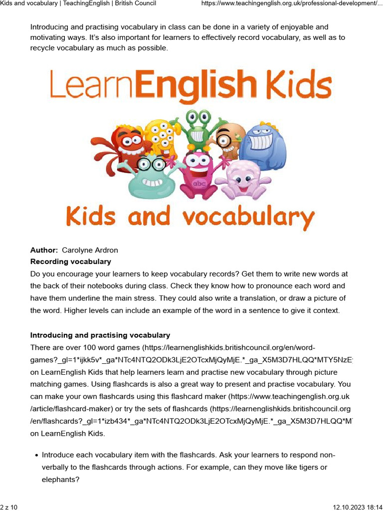 Kids and Vocabulary - Games - TeachingEnglish British Council ...