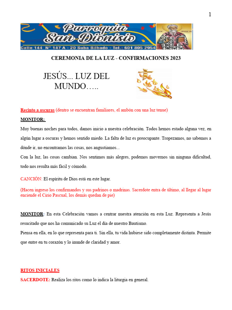 Ceremonia de Confirmación 2023: Luz y Fe | PDF | Confirmación | Oración