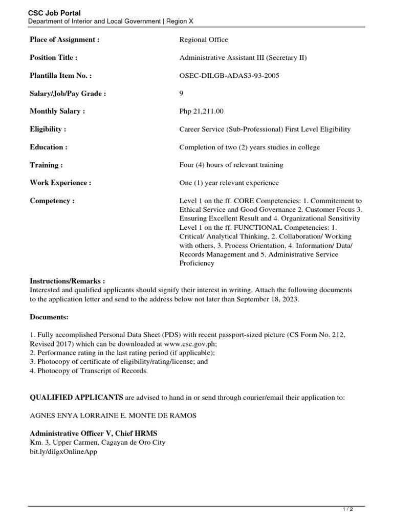 Department of Interior and Local Government-Administrative Assistant ...