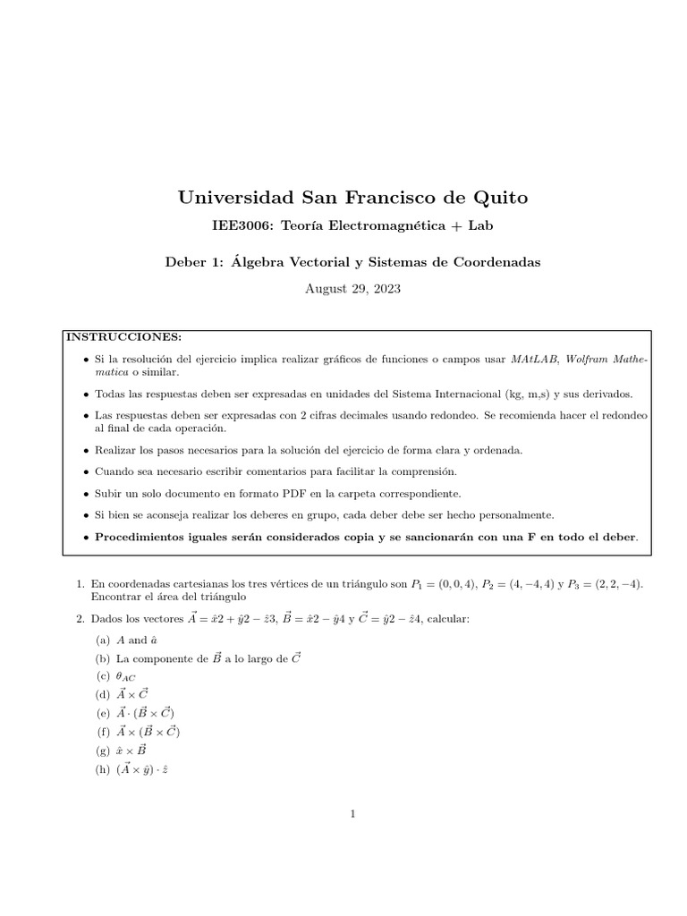 Deber de Algebra Vectorial y Coordenadas | PDF | Vector Euclidiano ...