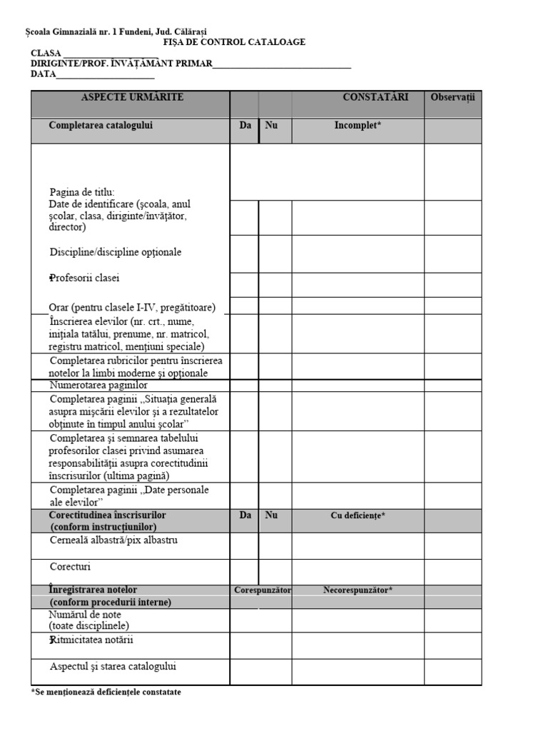 Fisa de Control Cataloage | PDF