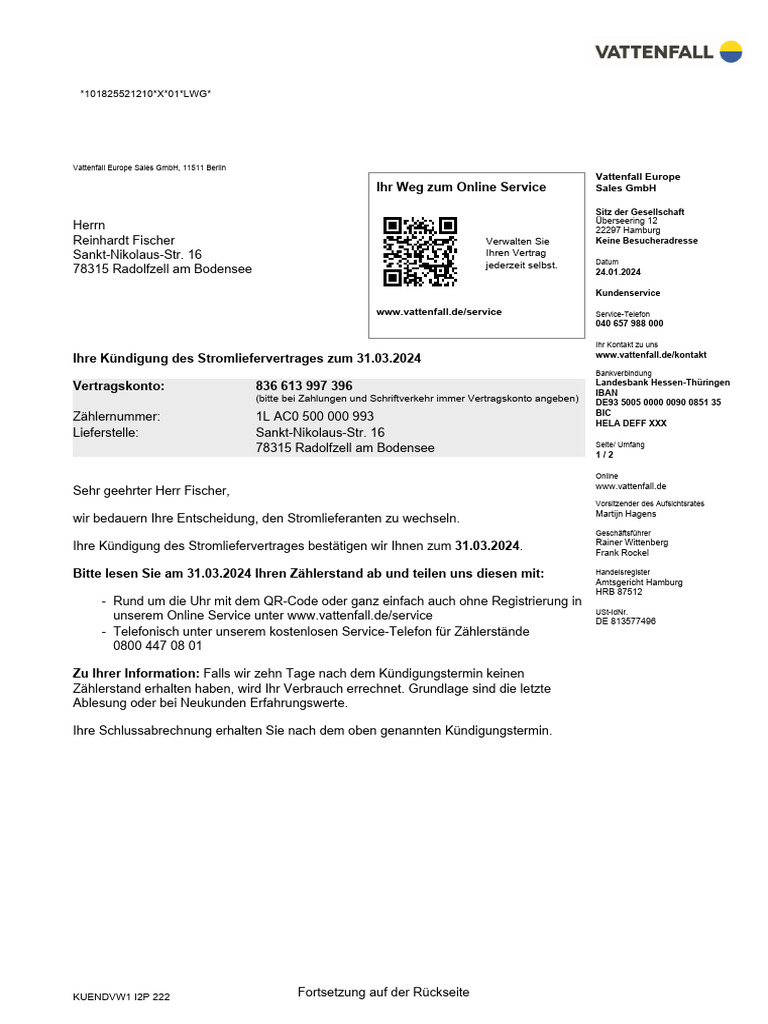 X 01 LWG : Vattenfall Europe Sales GMBH | PDF