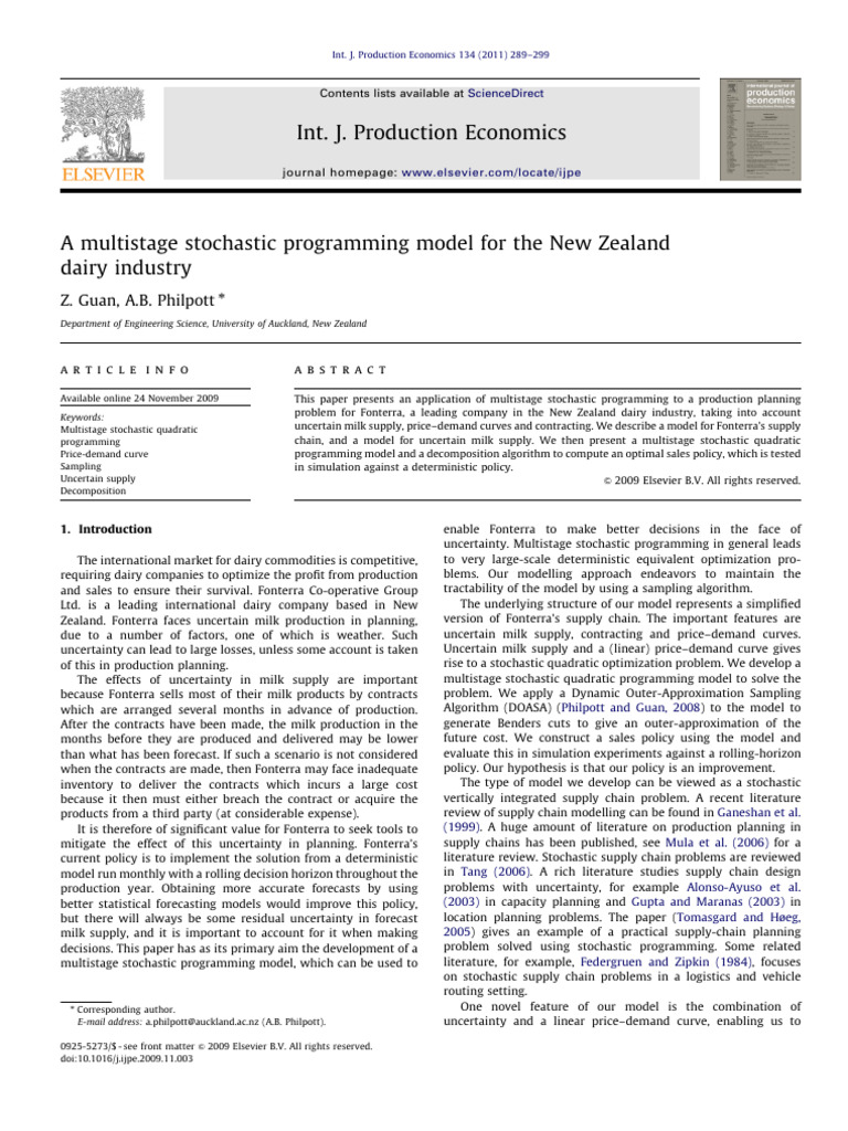A Multistage Stochastic Programming Model For The New Zealand Dairy ...