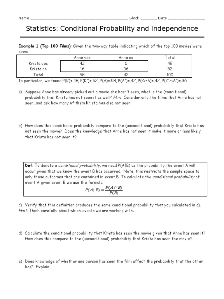 Worksheets Conditional Probability Worksheets conditional probability worksheet opinion poll primary election