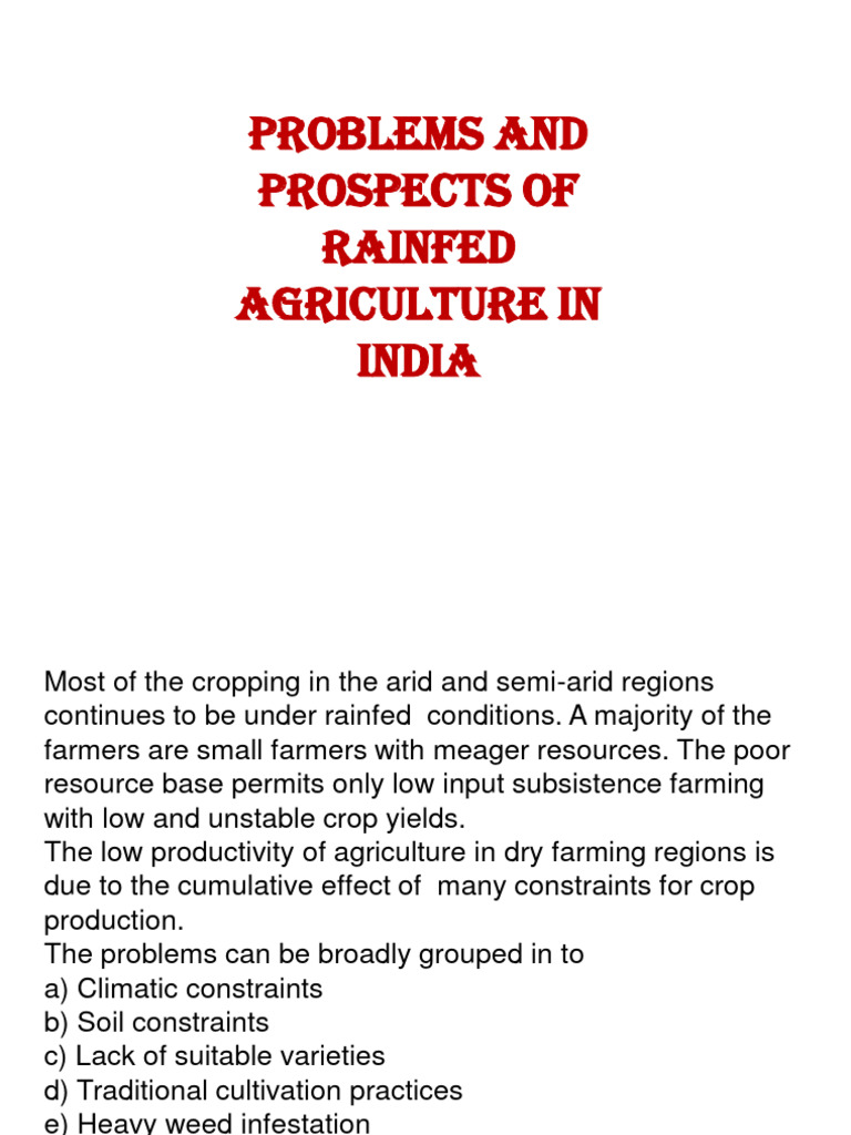 Challenges and Opportunities in Rainfed Agriculture | PDF | Agriculture ...
