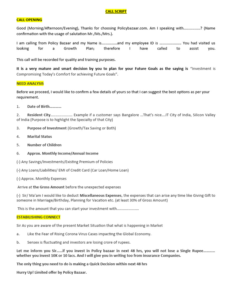 Call Script Growth Investments | PDF | Insurance | Inflation