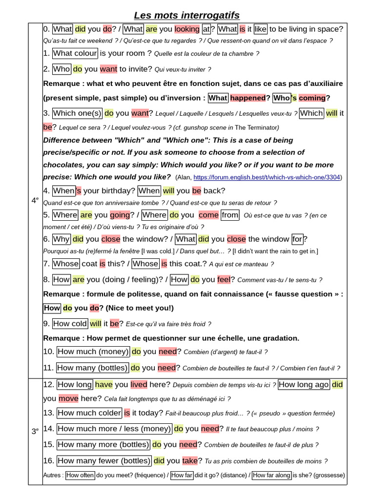 Mots interrogatifs en anglais | PDF | Arts du langage et discipline ...