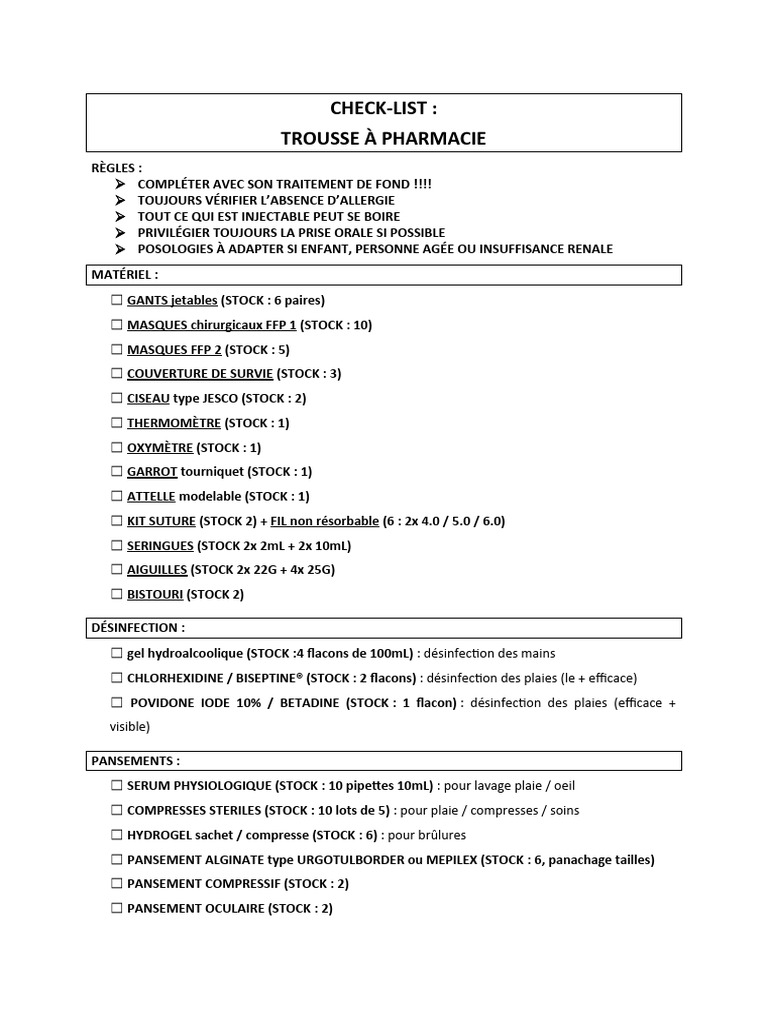 Checklist de pharmacie pour bébé | PDF | Médecine clinique | Santé publique