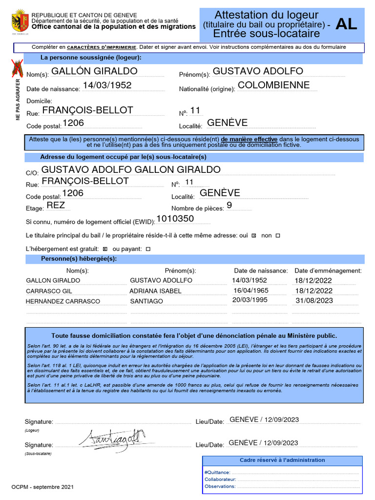 Attestation de Logement à Genève | PDF | Justice | Crime et violence