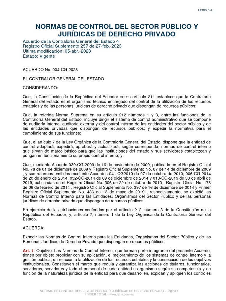 Normas de Control Interno Ecuador 2023 | PDF | Presupuesto | Planificación