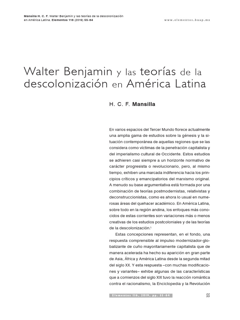 Benjamin y la descolonización en América Latina | PDF | Poscolonialismo ...