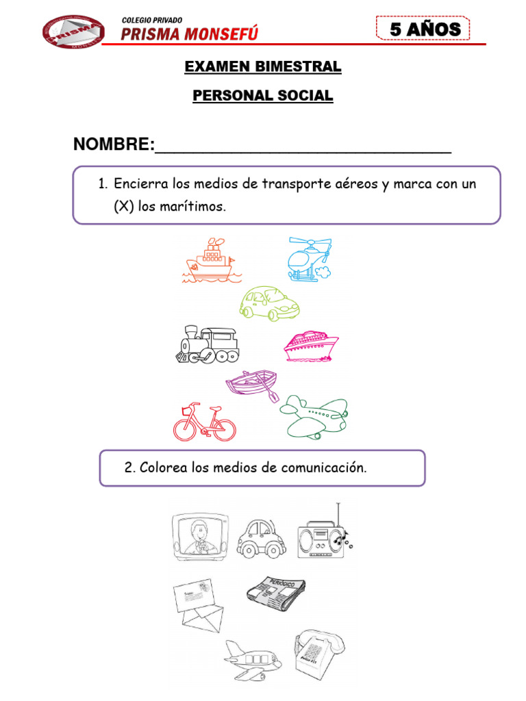 Examen Bimestral de Personal Social 5 Años | PDF