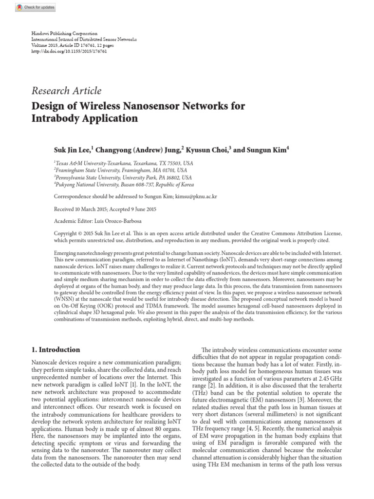 Wireless Nanosensor Networks For Intrabody Application PDF Computer