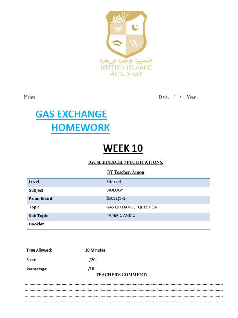 Gas Exchange Homework: Week 10 | PDF | Zygosity | Medical Specialties
