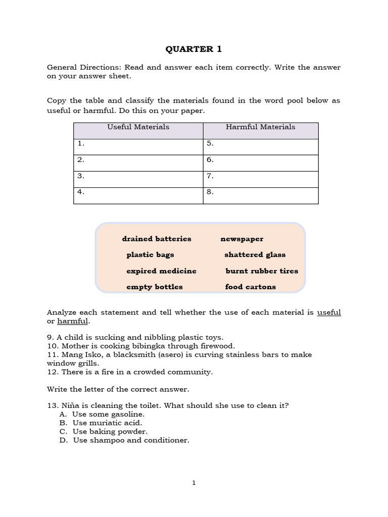 Identify Useful vs Harmful Materials | PDF | Menstrual Cycle | Tropical ...