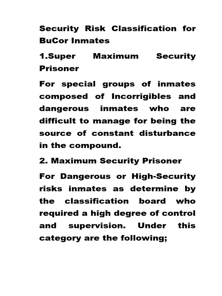Security risk classification for bucor inmates pdf prison