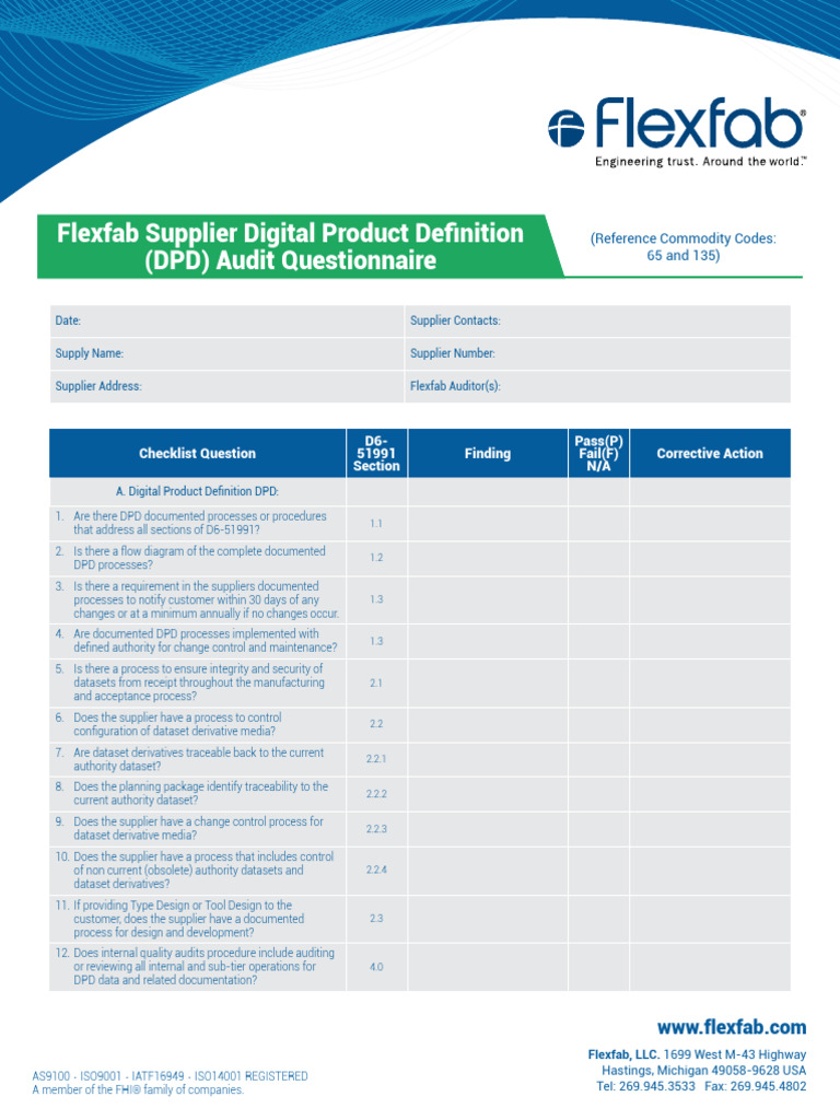 Supplier DPD Audit Questionnaire Fillable PDF