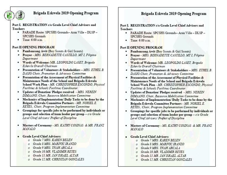 Prayer For Opening Program For Brigada Eskwela