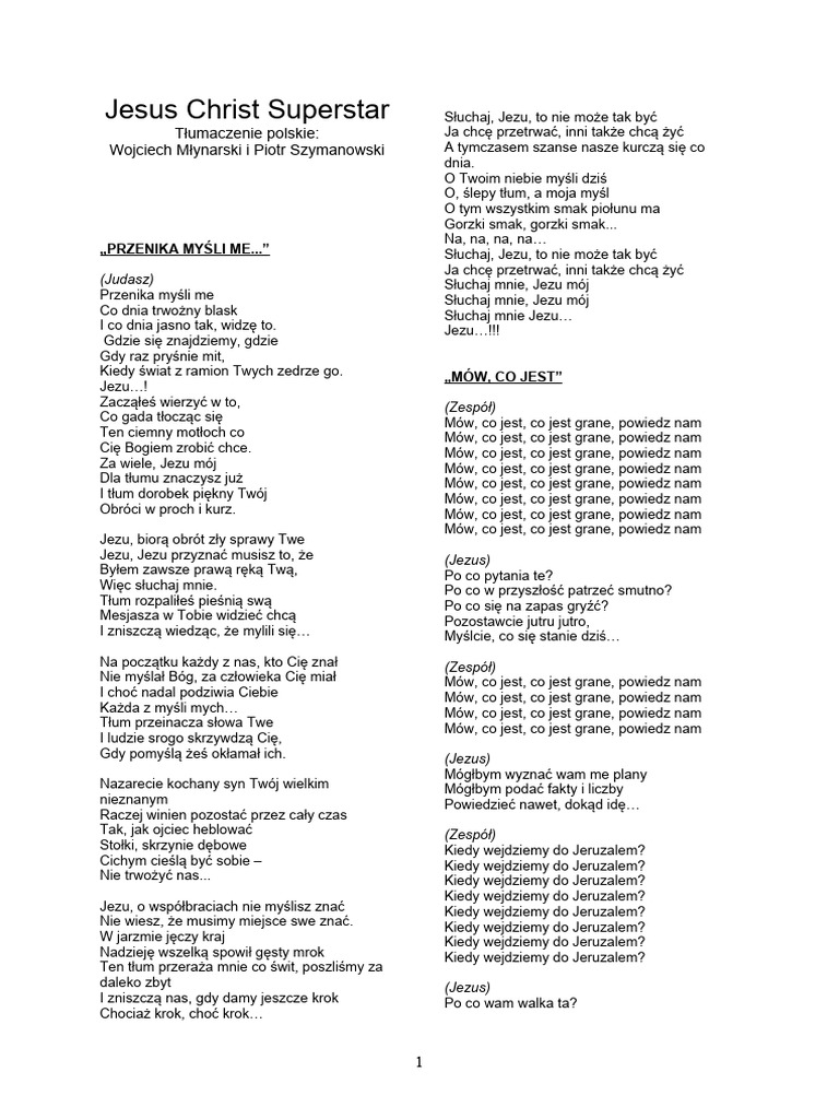 Jesus Christ Superstar Polskie Libretto PDF