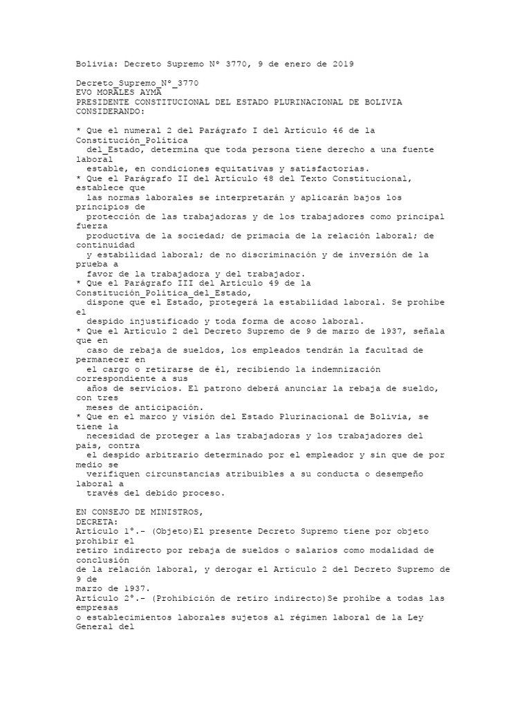 DS-N3770 de 09 de Enero de 2019 Laboral | PDF | Salario | Derecho laboral