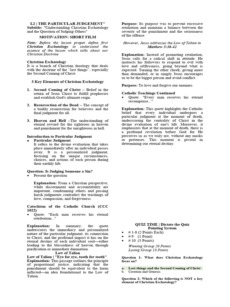 L2 Catechism PDF Last Judgment Christian Eschatology