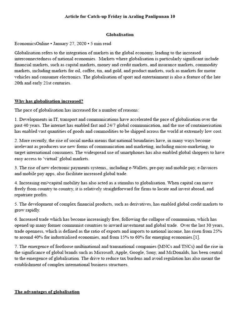 Understanding Globalisation's Impact | PDF | Globalization | Recession