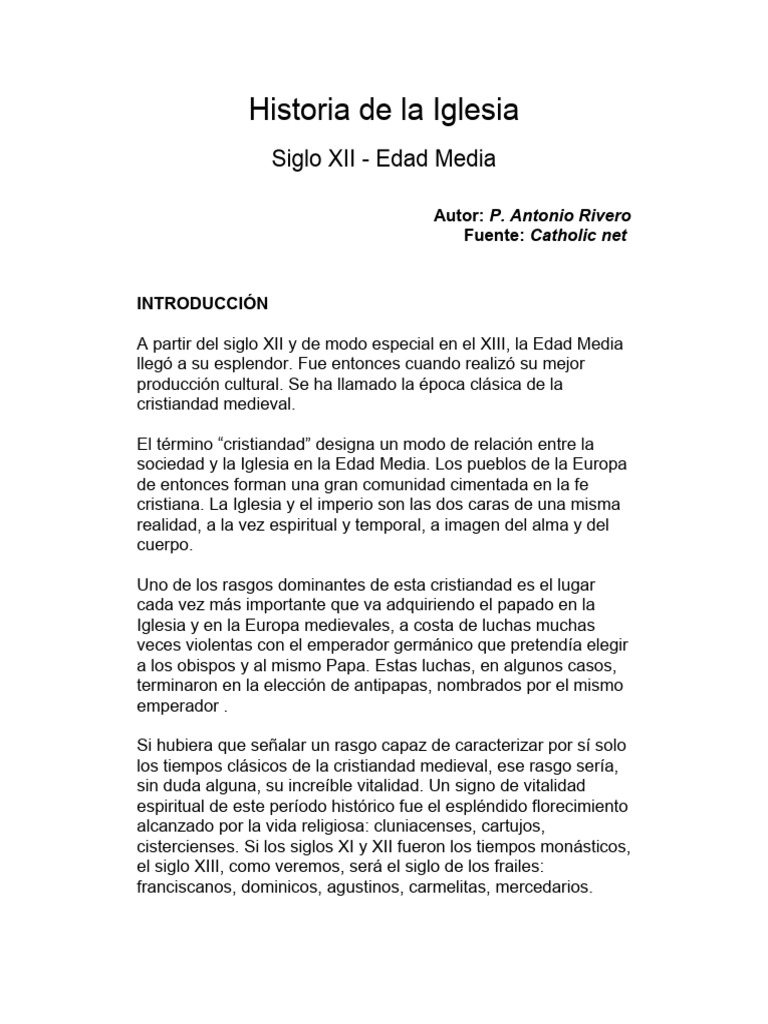 Historia de La Iglesia | PDF | Edades medias | Iglesia Católica
