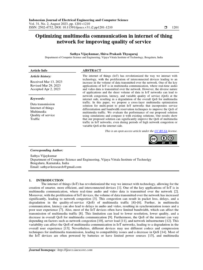 IoT Multimedia Optimization for QoS | PDF | Computer Network | Quality ...