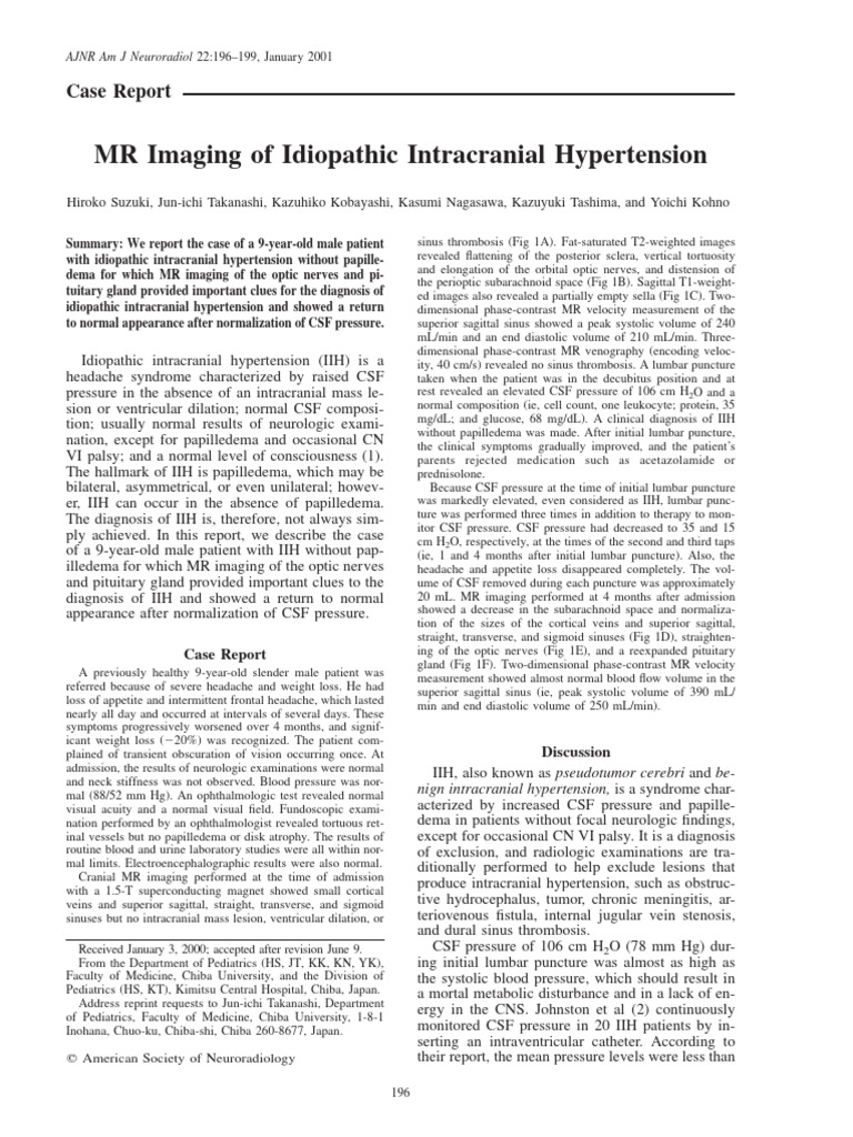 Intracranial Hypertension - Mri | PDF | Cerebrospinal Fluid | Physiology