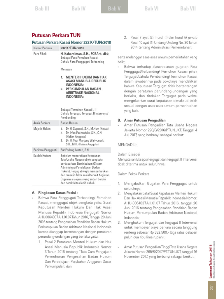 Putusan Kasasi TUN Nomor 232 K/TUN/2018 | PDF