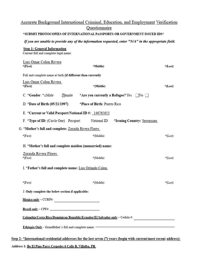 DOMESTIC CANDIDATE - International Address History | PDF | Zip Code ...