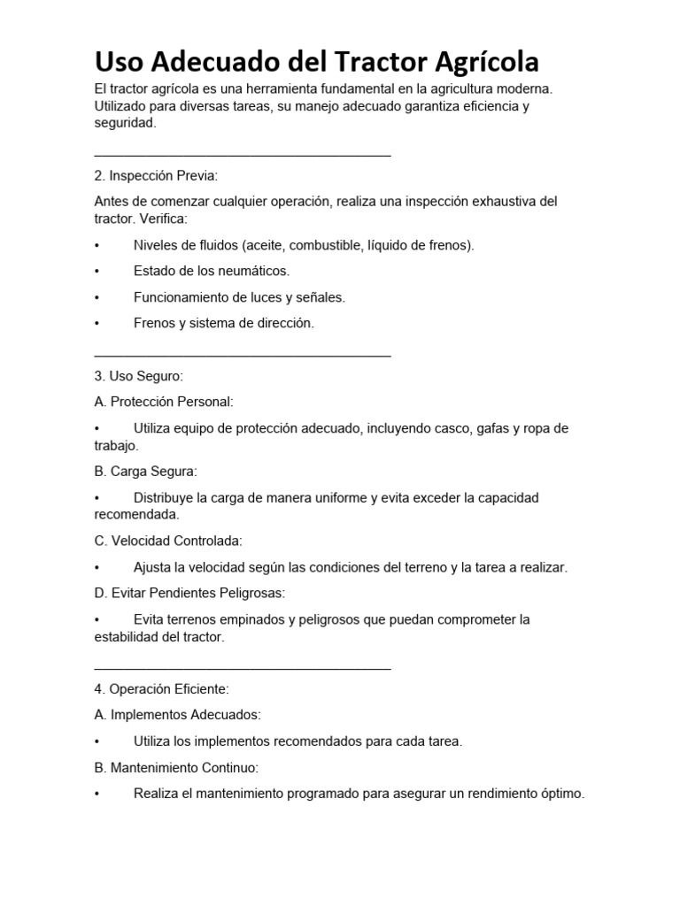 Uso Correcto Del Tractor | PDF